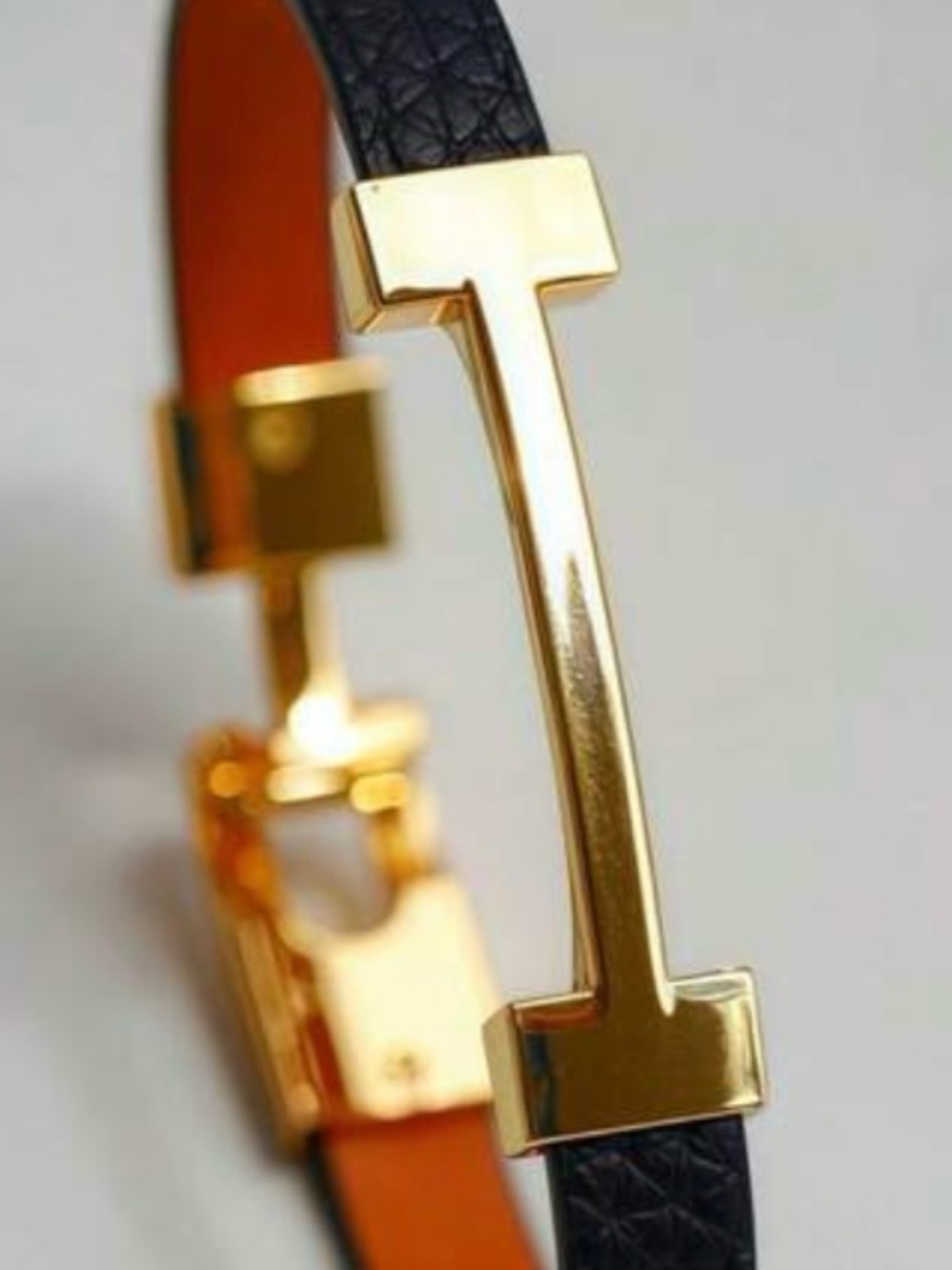 Gold Bar Black Leather Bracelet - Women's Stylish Accent Fashion - Picture 2 of 2